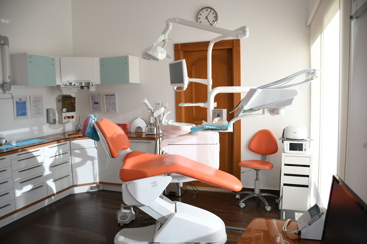 Dental operatory with chair and overhead light